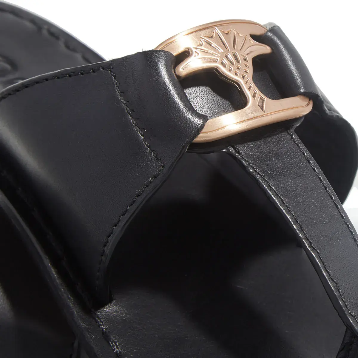 Schwarze Leder Zehentrenner Sandalen mit Schnalle