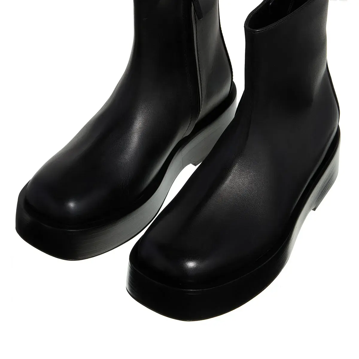 Schwarze Leder Plateau Stiefeletten