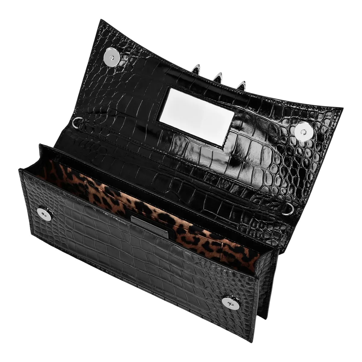 Extravagante Clutch mit Krokoprint und Schädel