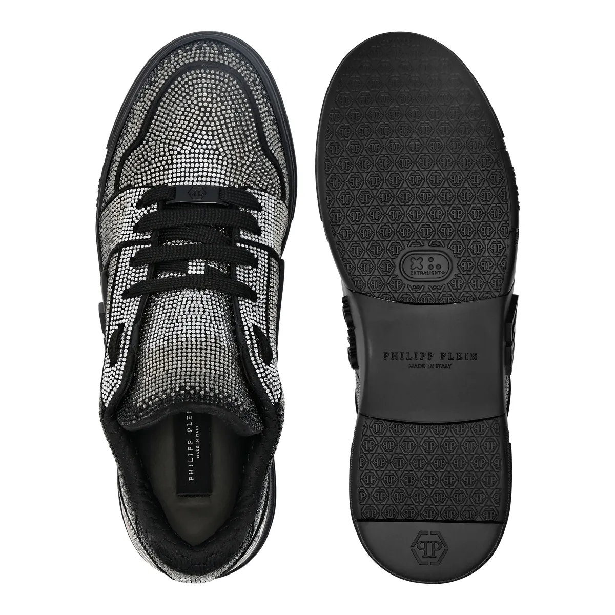 Leder-Sneaker mit Kristallverzierungen