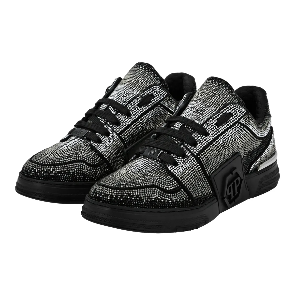 Leder-Sneaker mit Kristallverzierungen