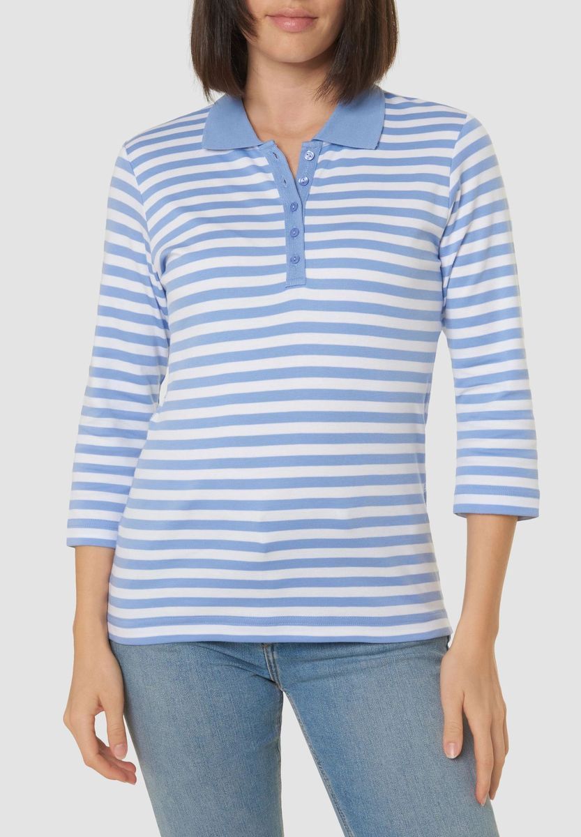Gestreiftes Baumwoll-Poloshirt mit 3/4-Ärmel