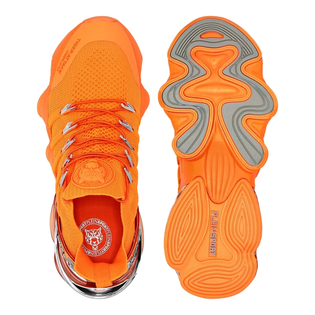 Orangefarbene Tiger Attack Strick-Sneakers