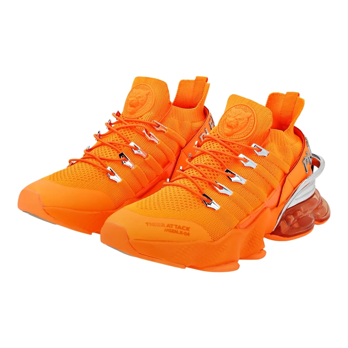Orangefarbene Tiger Attack Strick-Sneakers