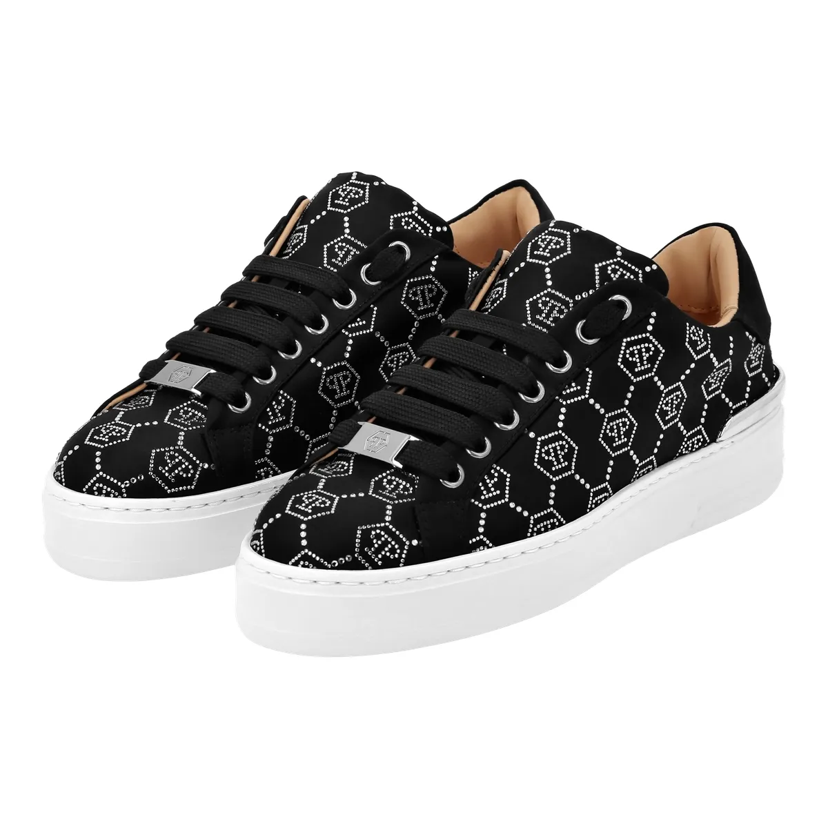 Monogrammierte Low-Top-Sneakers mit Schmucksteinen