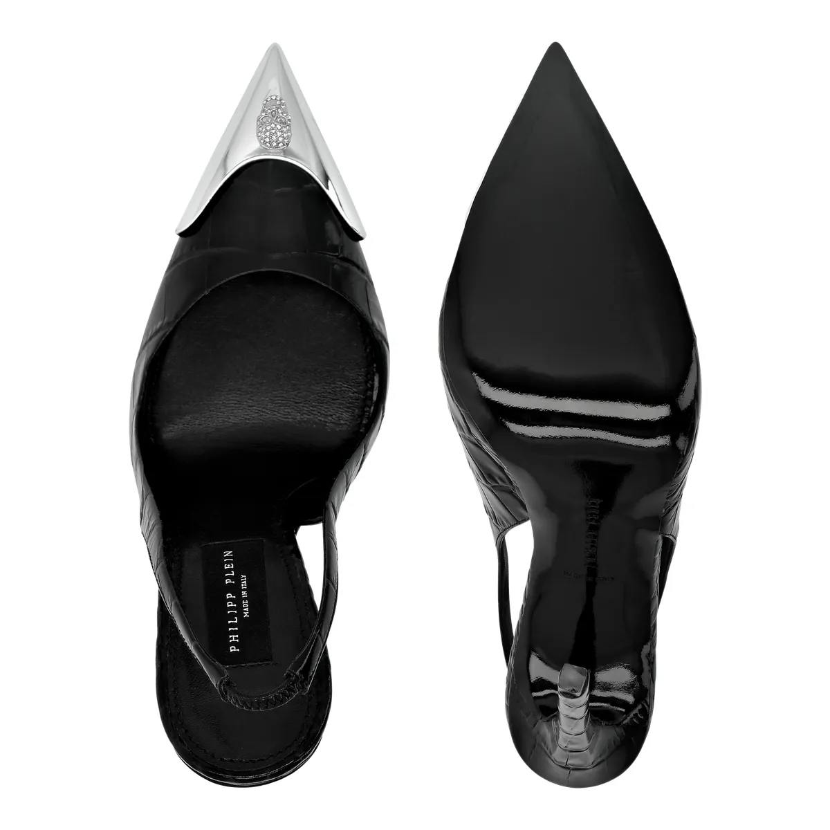 Schwarze Slingpumps mit Krokoprägung