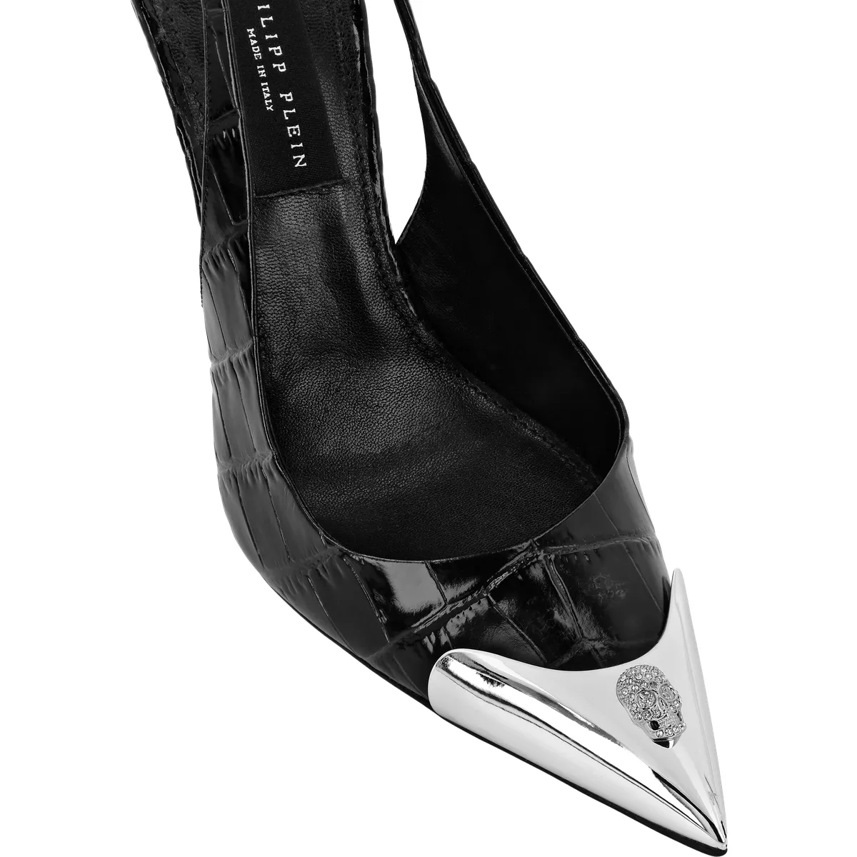 Schwarze Slingpumps mit Krokoprägung