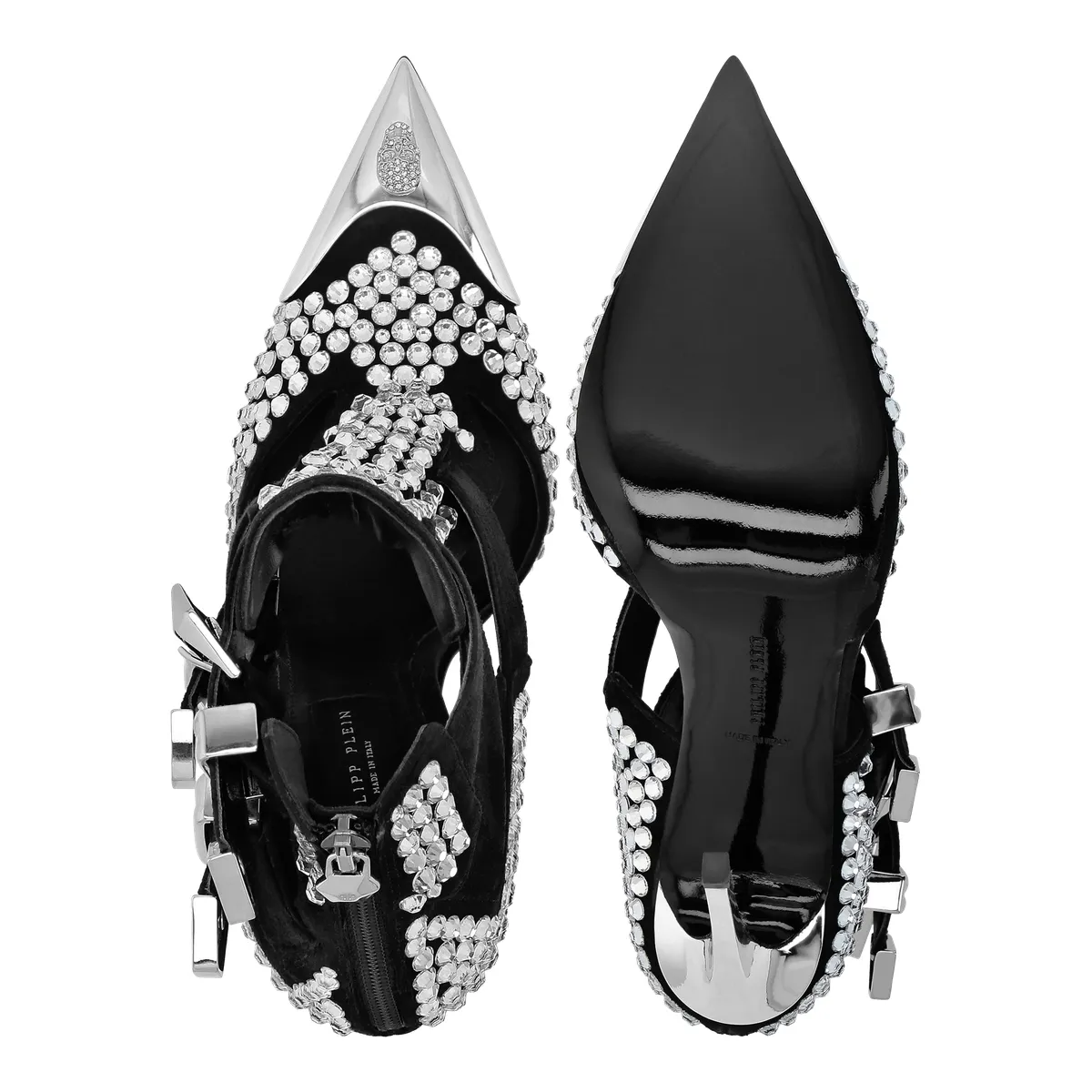 Kristallverzierte Stiletto-Absatzschuhe mit Schnallen