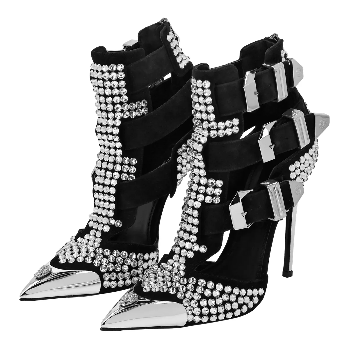 Kristallverzierte Stiletto-Absatzschuhe mit Schnallen