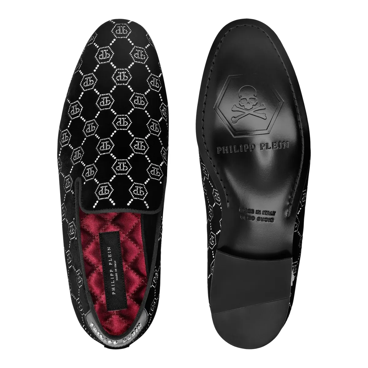 Samt-Abendloafer mit Strass-Monogramm