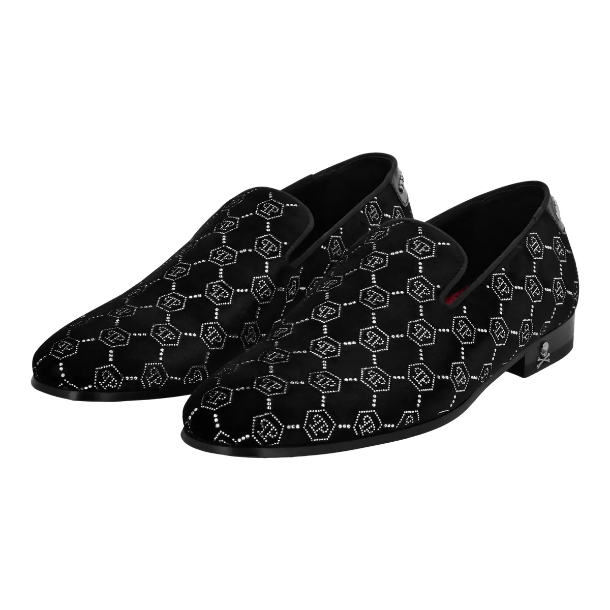Samt-Abendloafer mit Strass-Monogramm