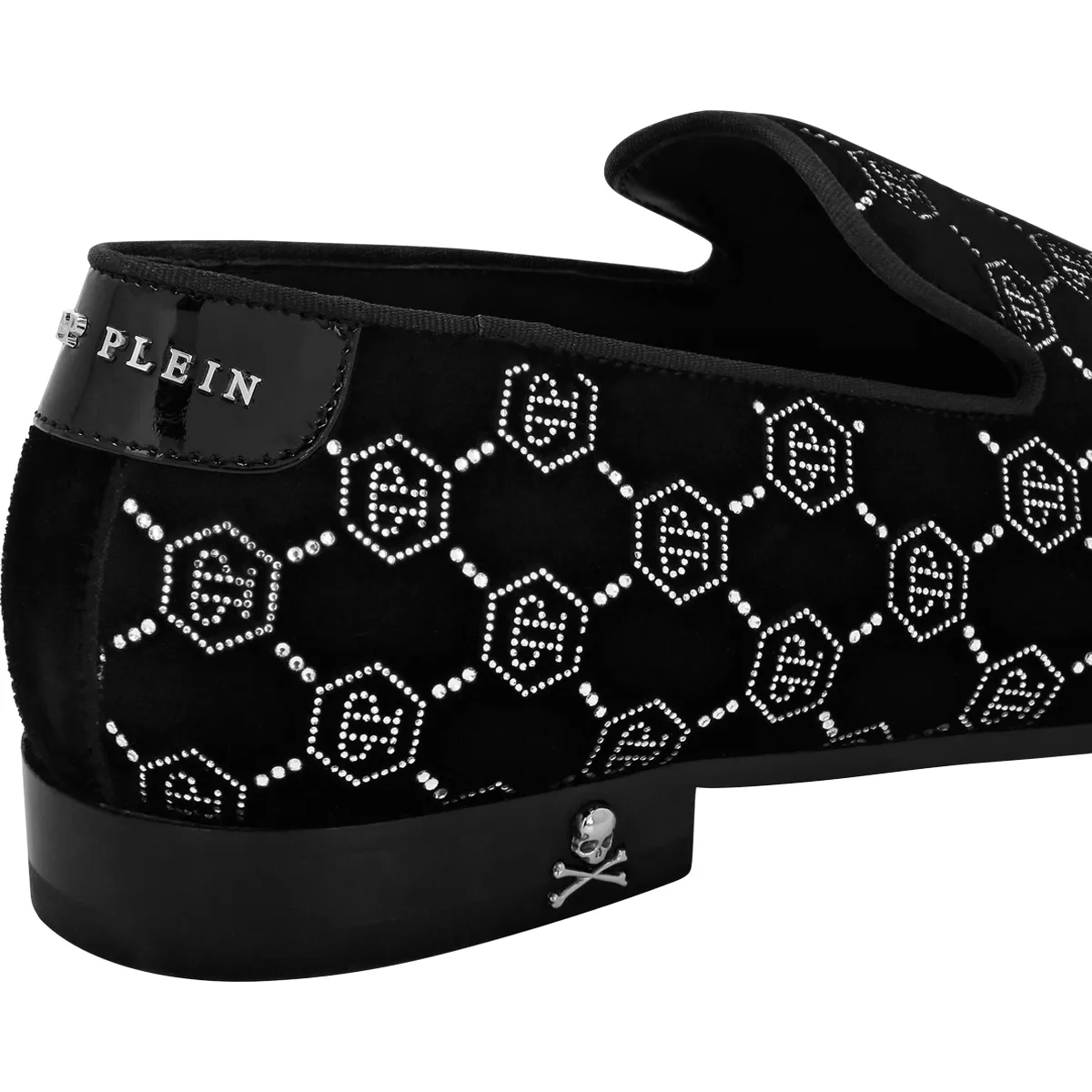 Samt-Abendloafer mit Strass-Monogramm