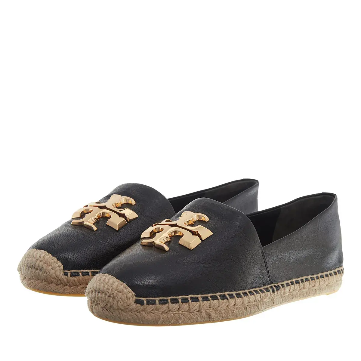 Schwarze Leder Espadrille mit Logo
