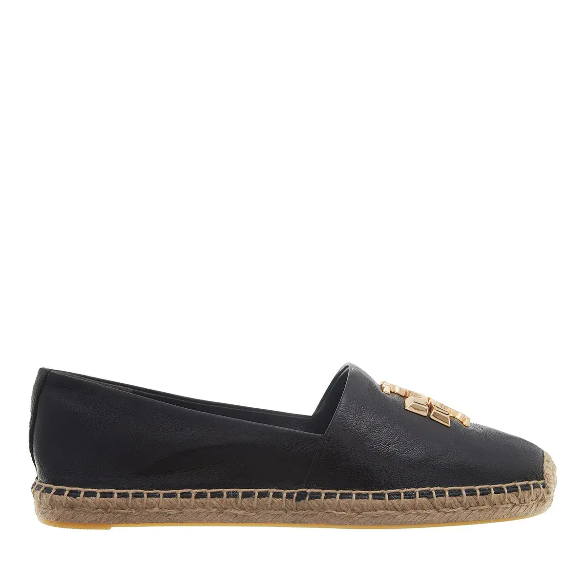 Schwarze Leder Espadrille mit Logo