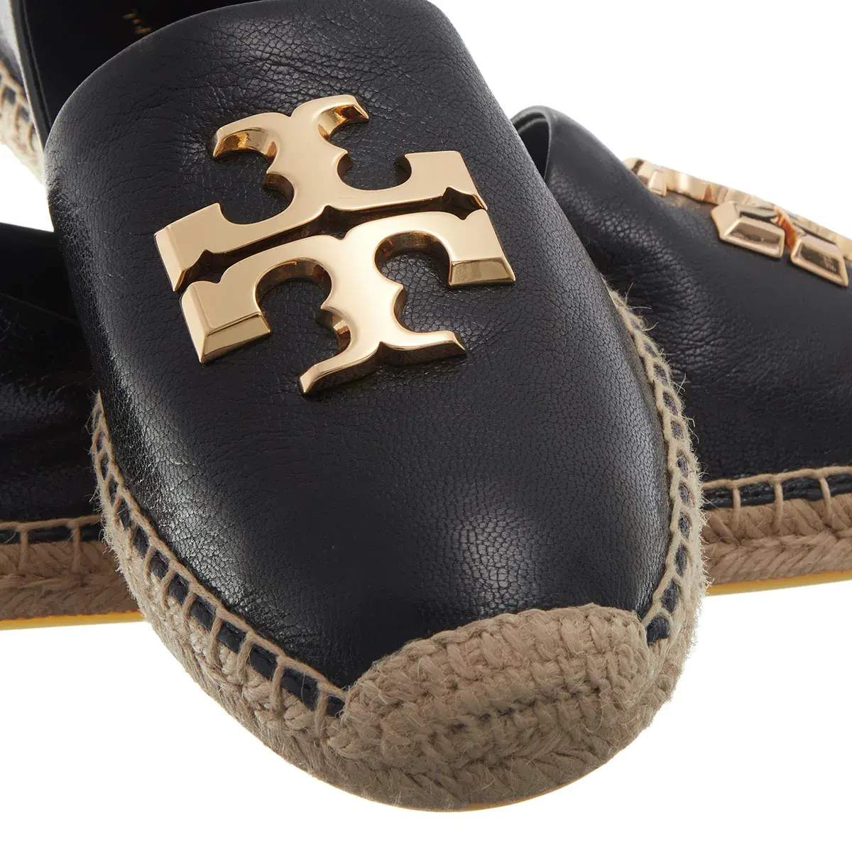 Schwarze Leder Espadrille mit Logo