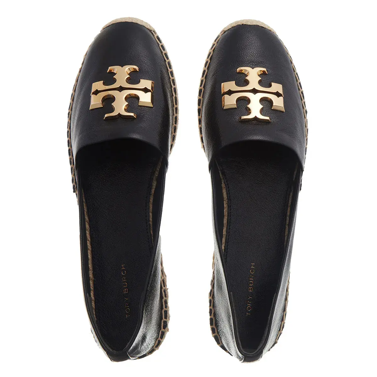 Schwarze Leder Espadrille mit Logo