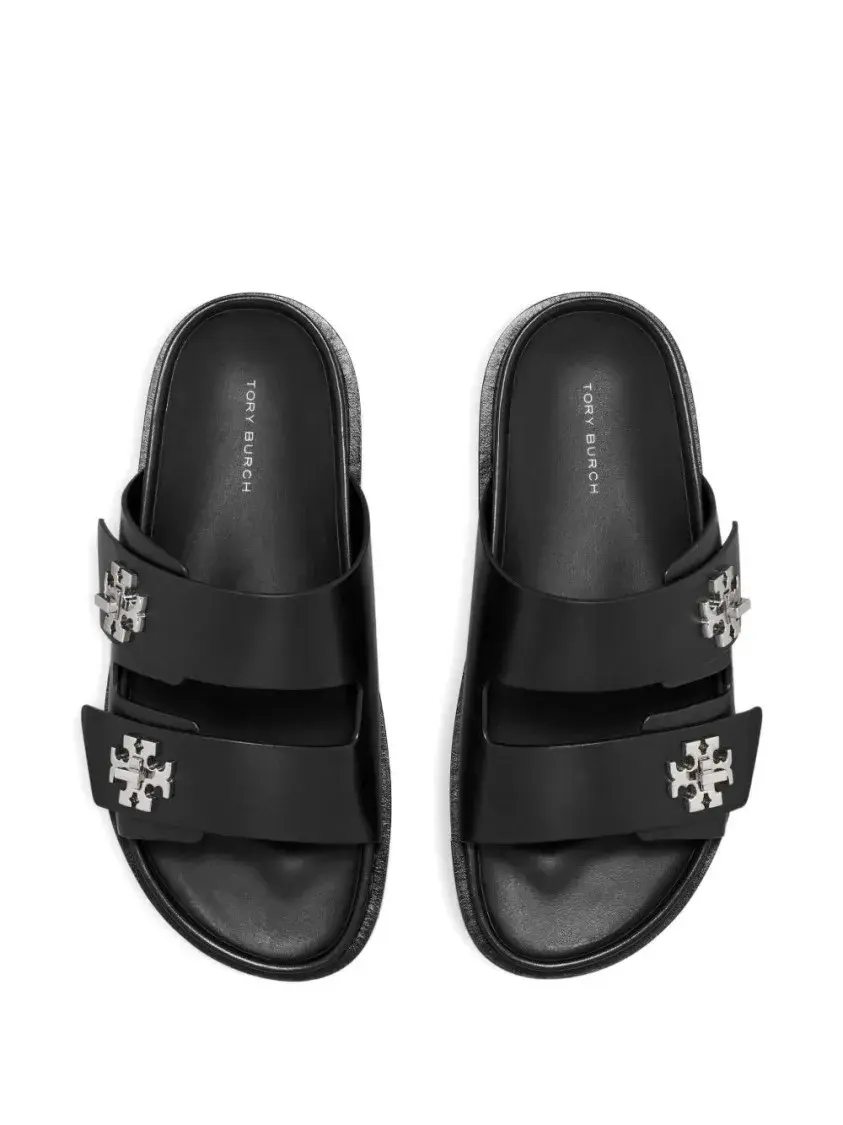 Minimalistische schwarze Doppelriemen-Pantoletten