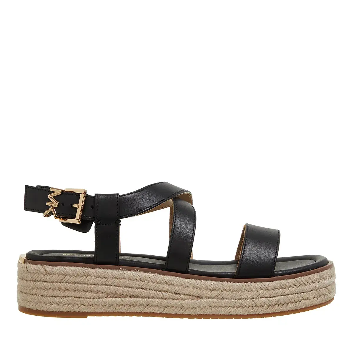 Schwarze Espadrille-Plateausandale