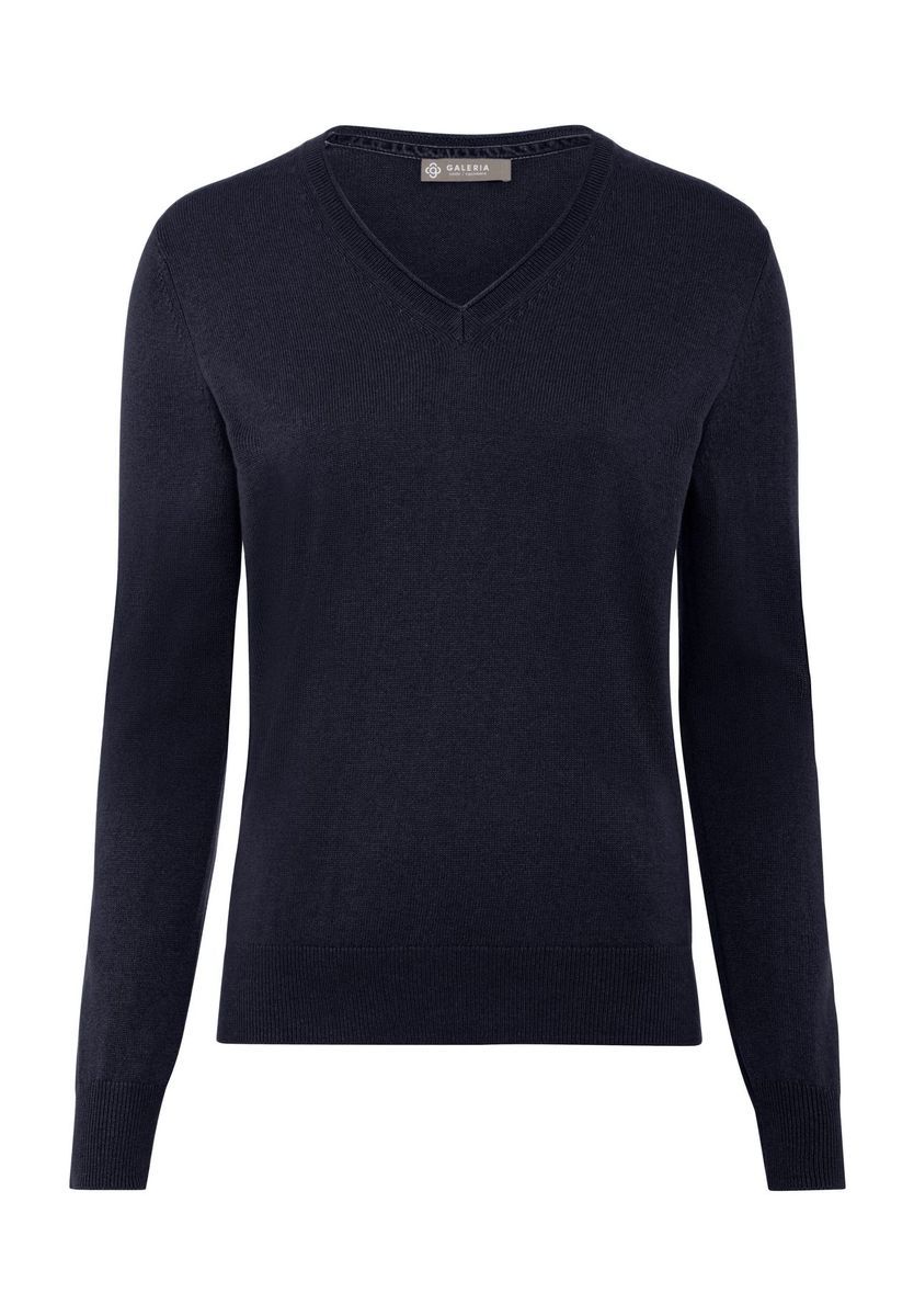 GALERIA Seide-Kaschmir Pullover "Monaco", V-Ausschnitt, für Damen, blau, 34