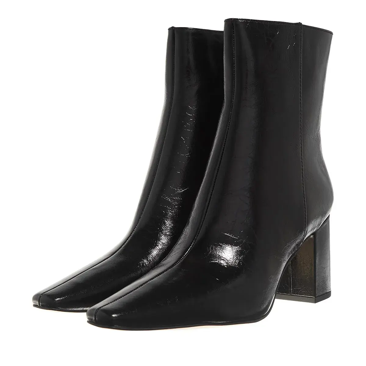 Schwarze Lackleder Stiefeletten mit Blockabsatz