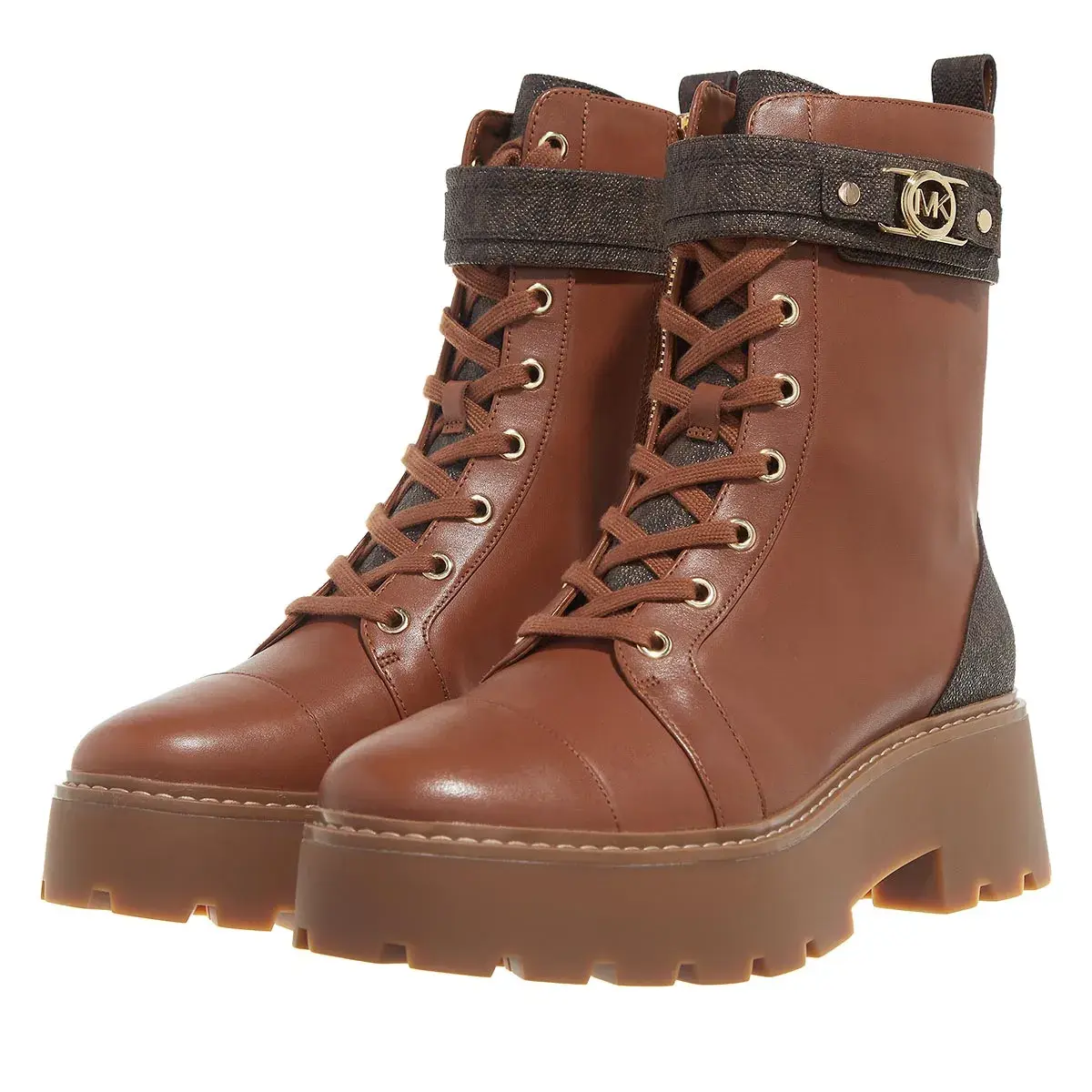 Leder Schnürstiefelette mit Plateausohle
