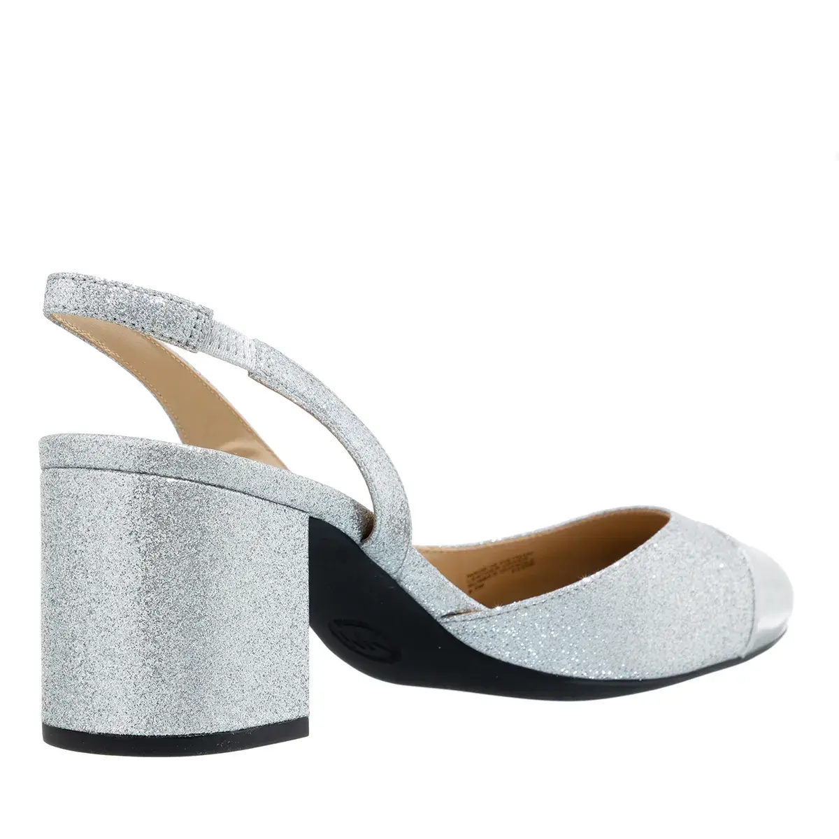 Silberner Glitzer Slingback Blockabsatz