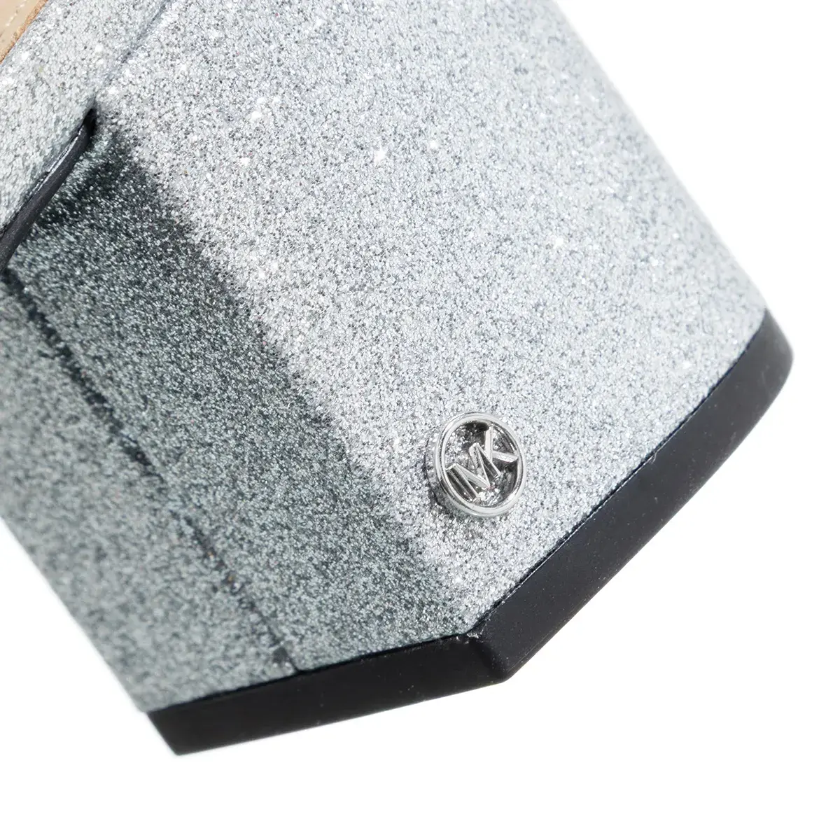 Silberner Glitzer Slingback Blockabsatz