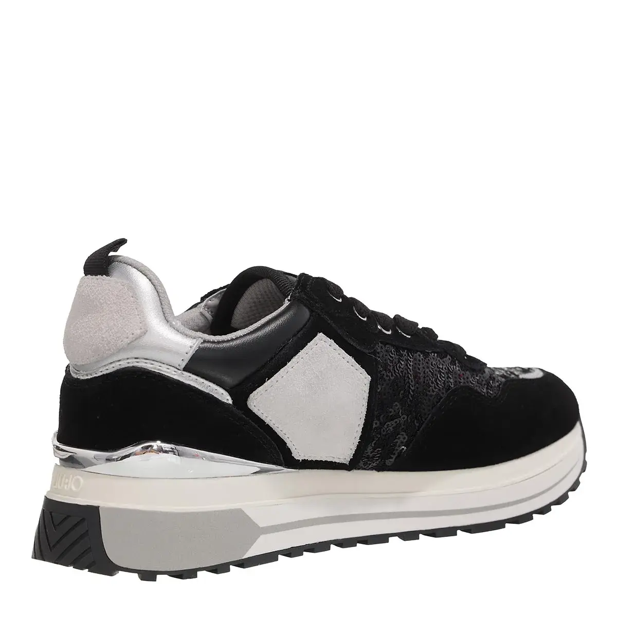 Schwarze Wildleder-Sneakers mit Paillettendetail