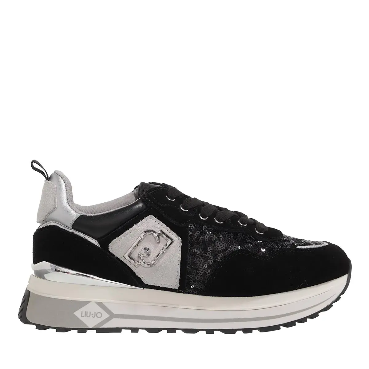 Schwarze Wildleder-Sneakers mit Paillettendetail