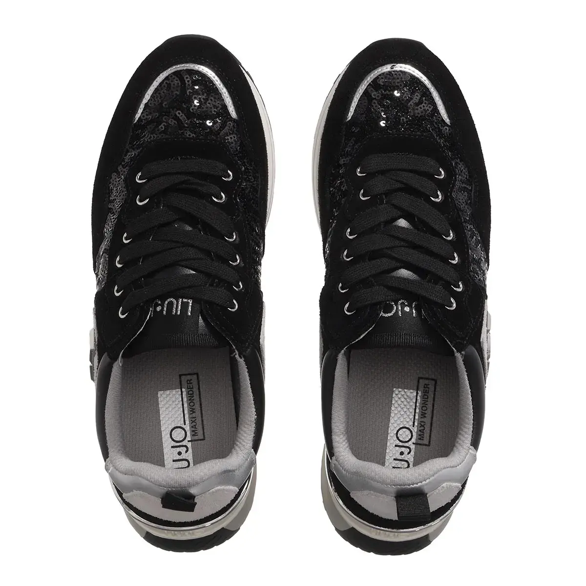 Schwarze Wildleder-Sneakers mit Paillettendetail