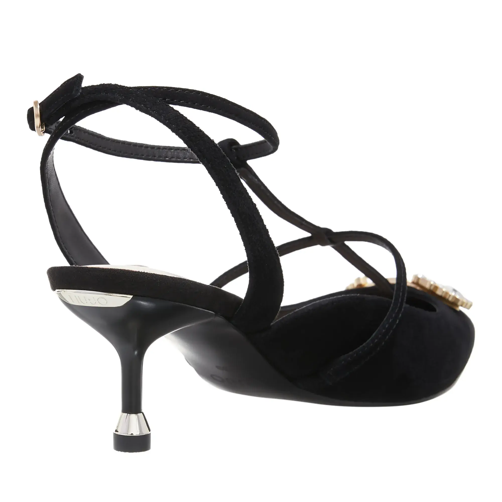 Kitten Heels mit Strass und T-Riemen