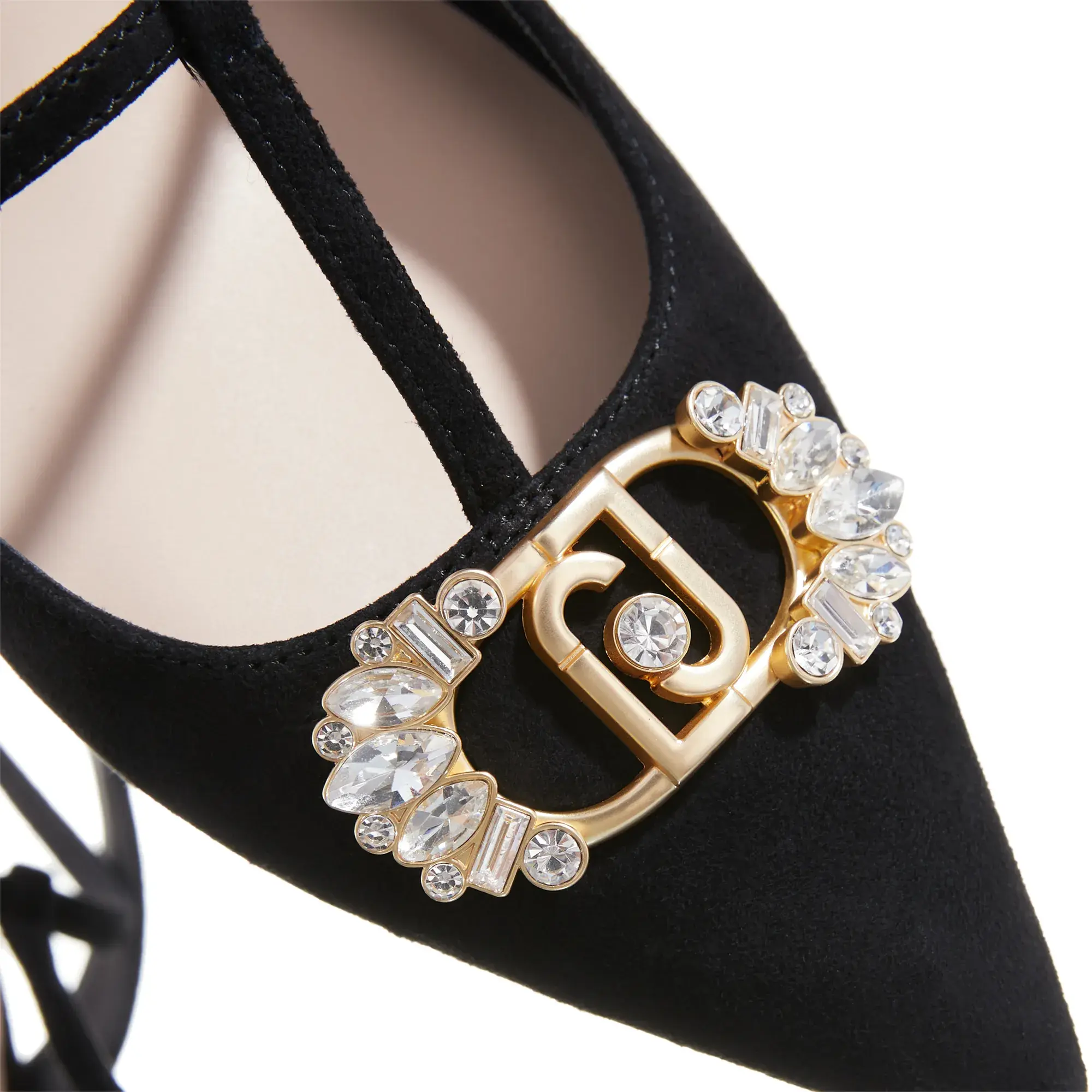Kitten Heels mit Strass und T-Riemen