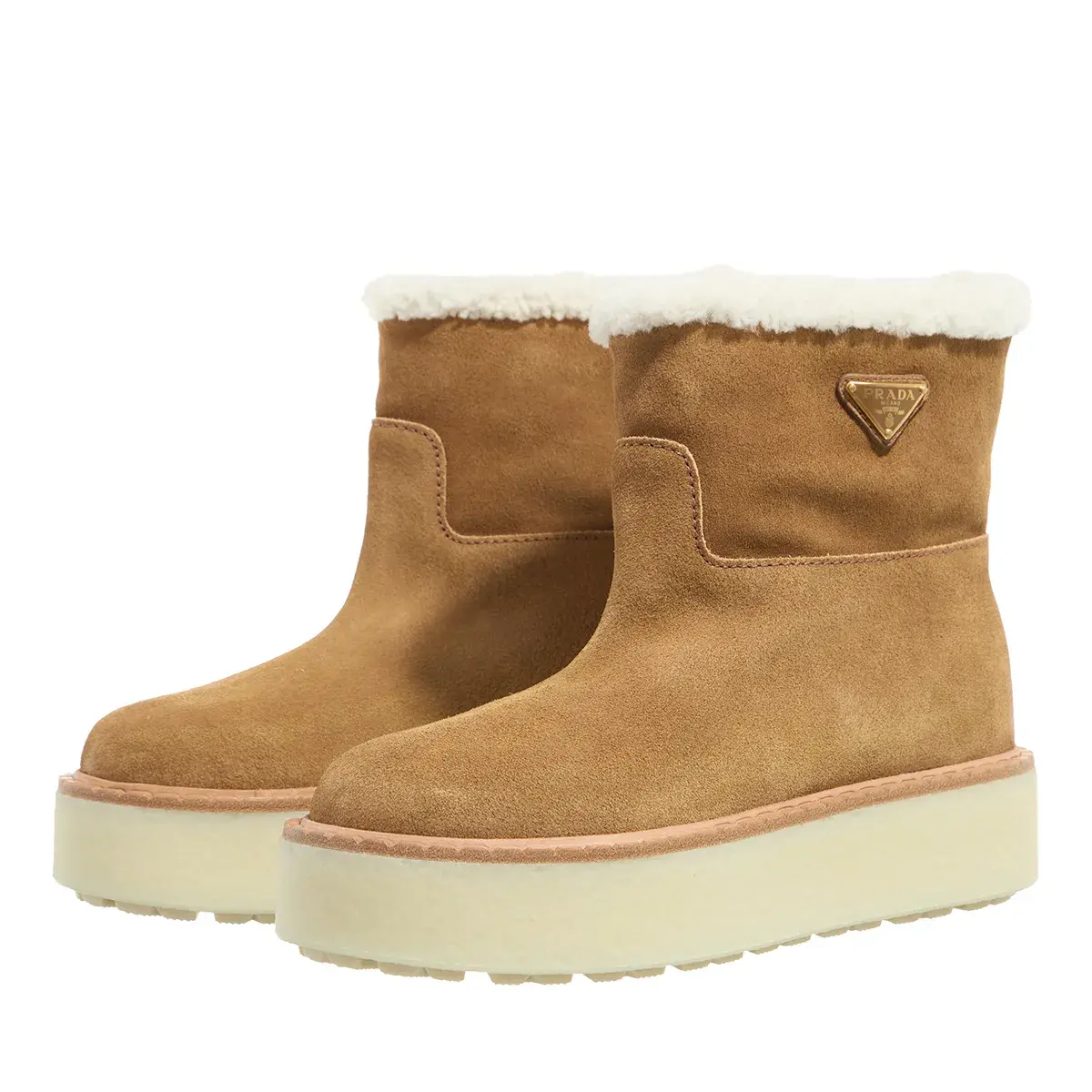 Wildleder-Plateau-Stiefeletten mit Shearling-Besatz