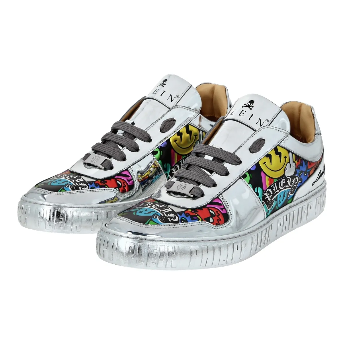 Metallic Low-Top-Sneakers mit Grafikdruck