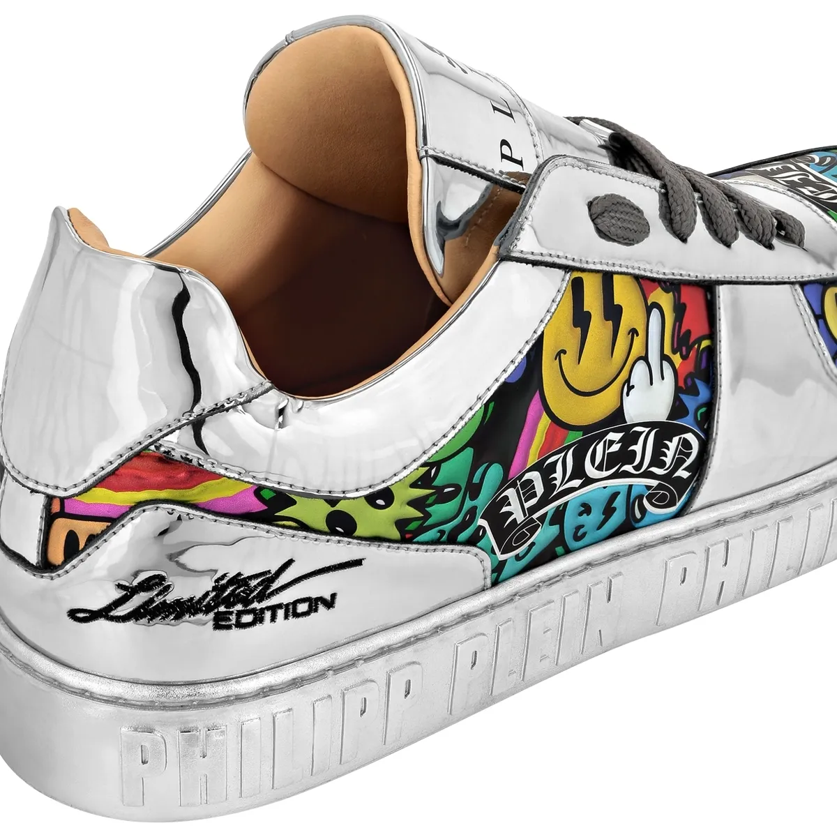 Metallic Low-Top-Sneakers mit Grafikdruck