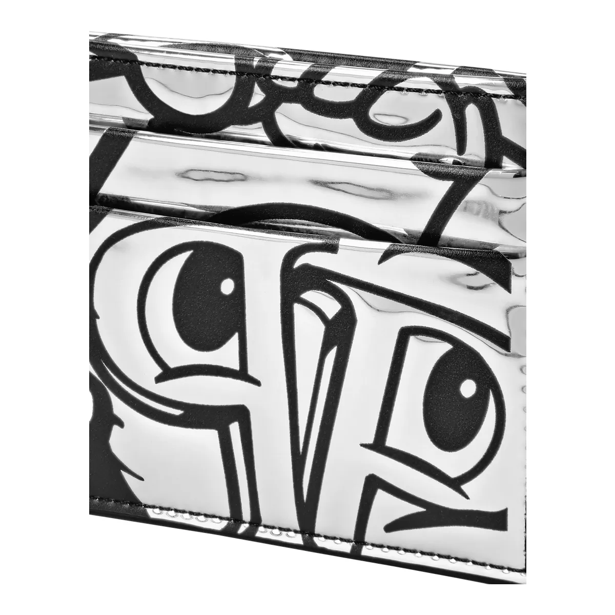 Silberner Kartenhalter mit Grafik