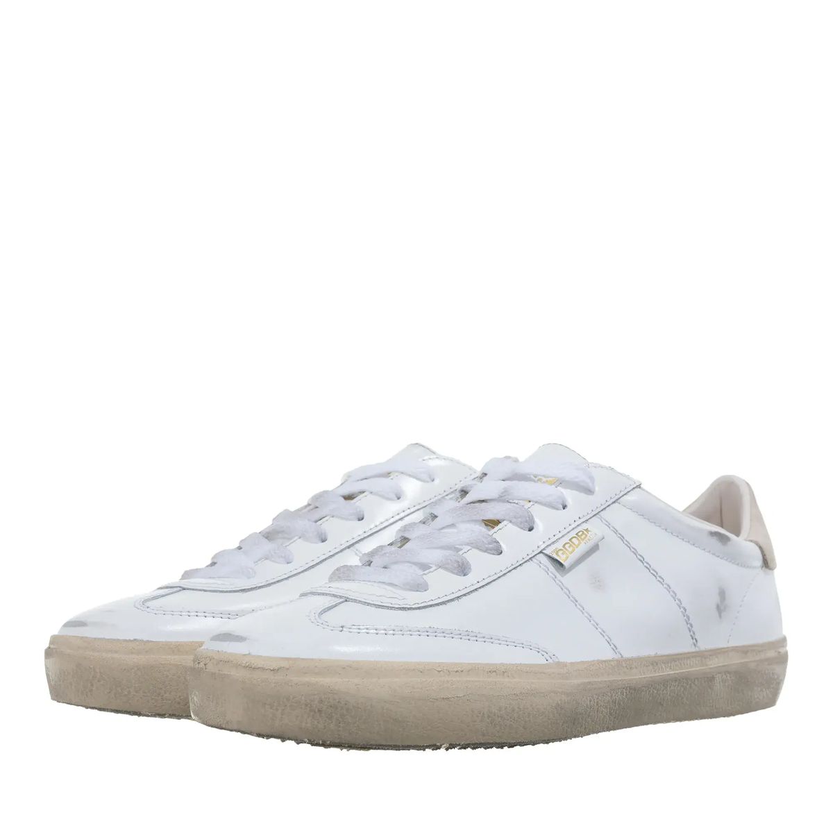Weiße Leder-Court-Sneakers mit niedrigem Schaft