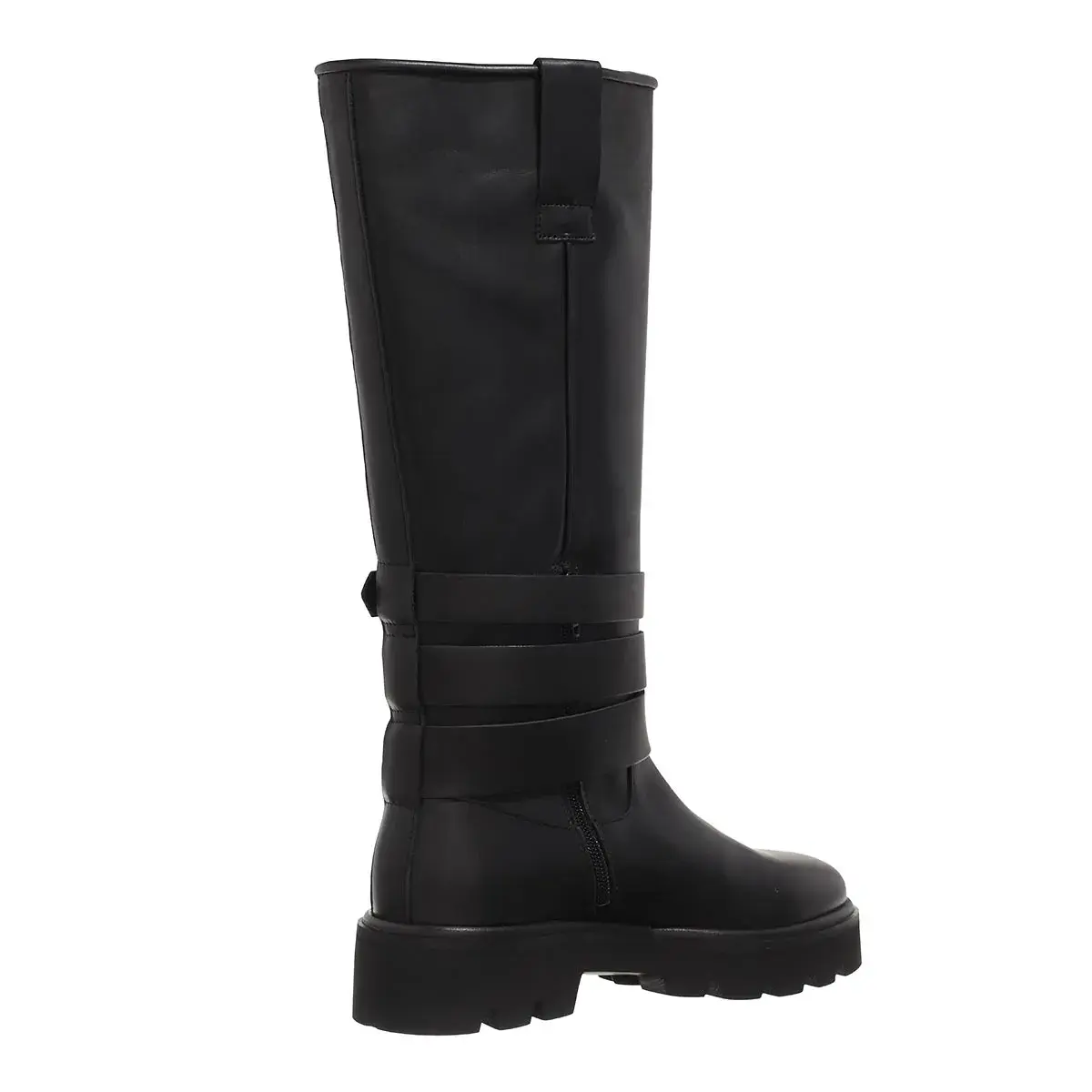 Schwarze Kniehohe Biker Stiefel mit Schnallen