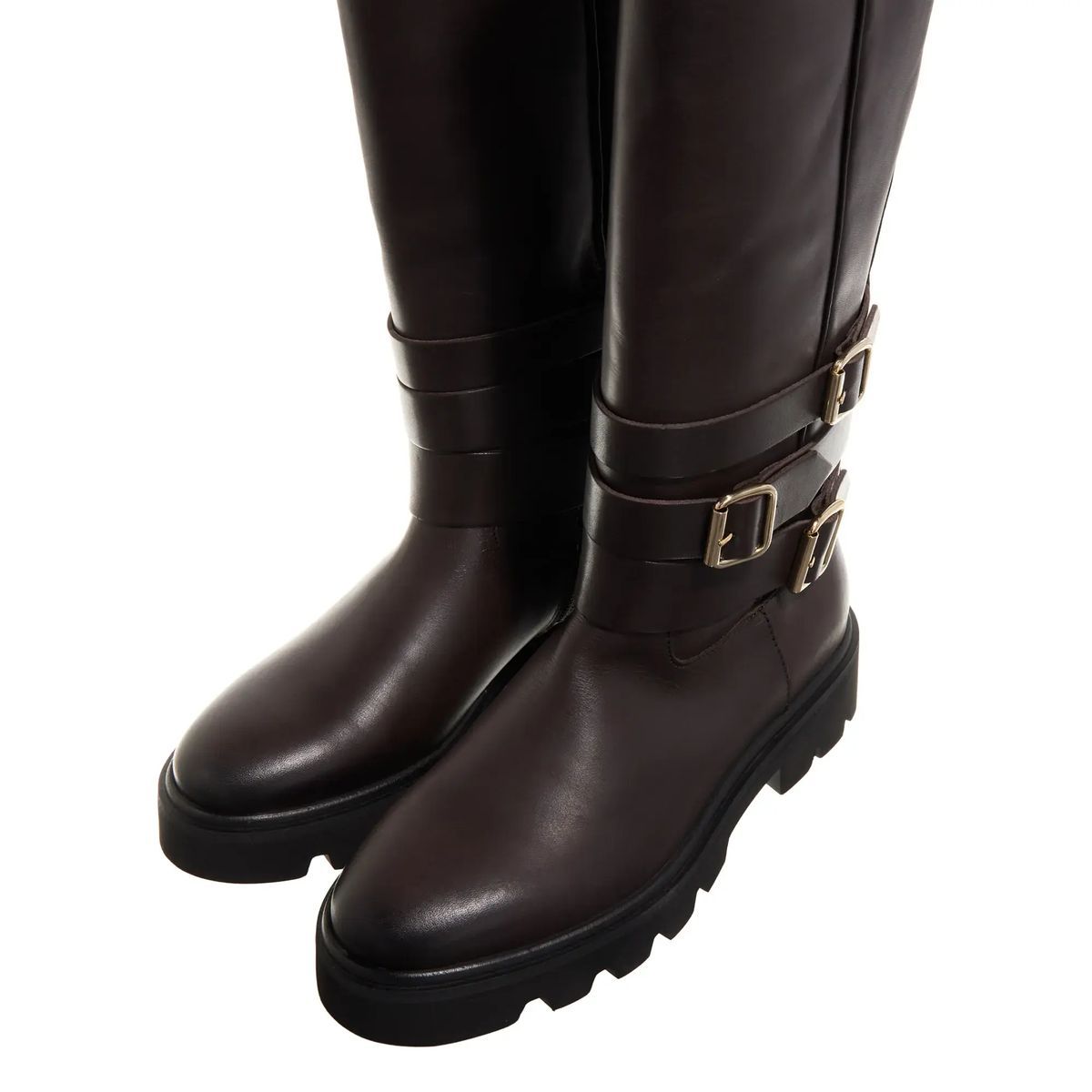 Lederhohe Stiefel mit Schnallen