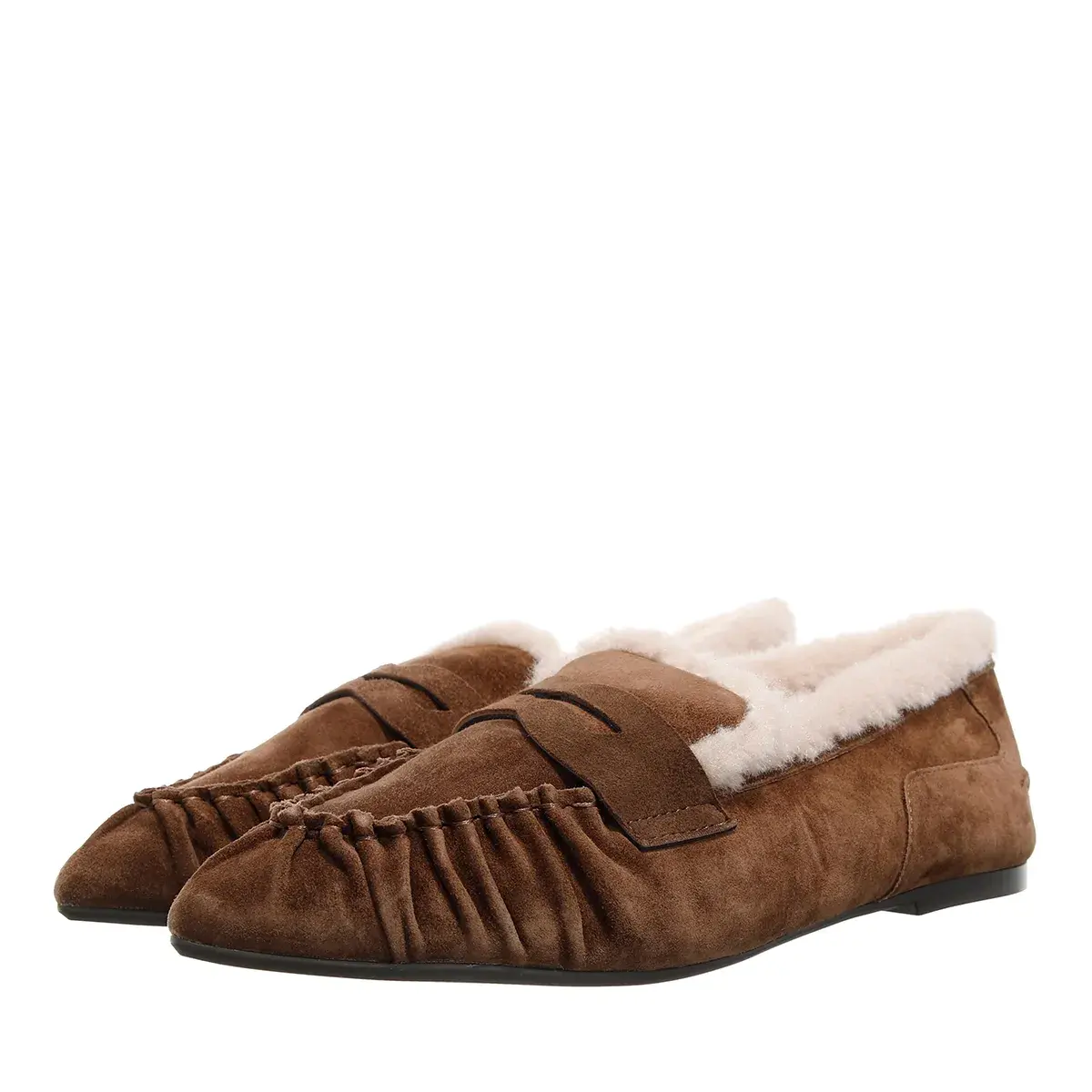 Brauner Wildlederloafer mit Futter aus Fell