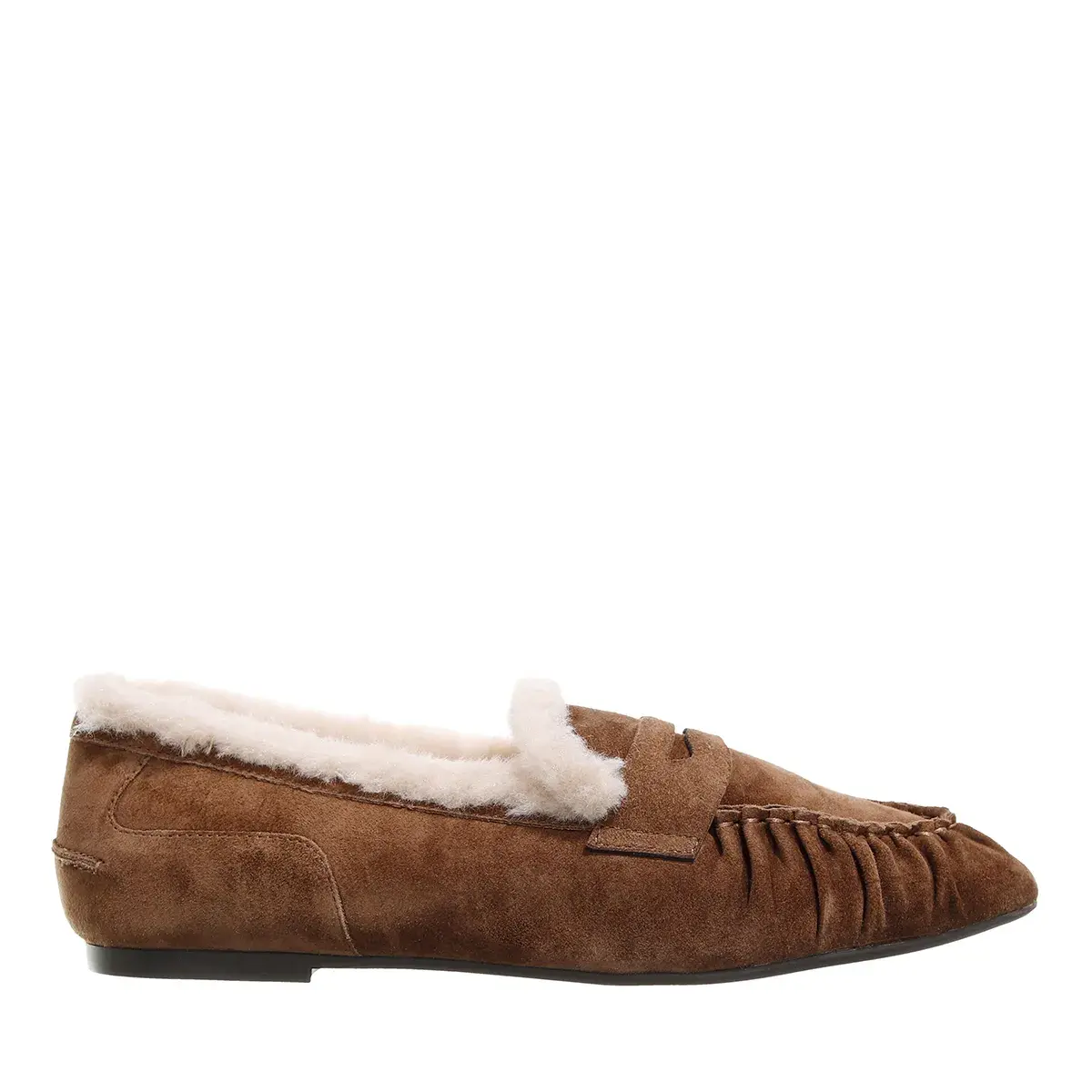 Brauner Wildlederloafer mit Futter aus Fell