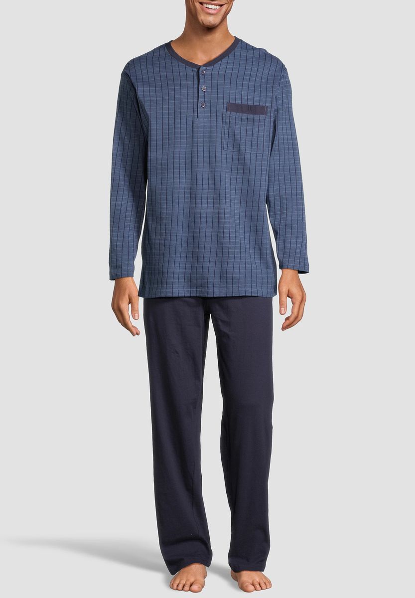 Kariertes Henley-Schlafanzugset aus Baumwolle