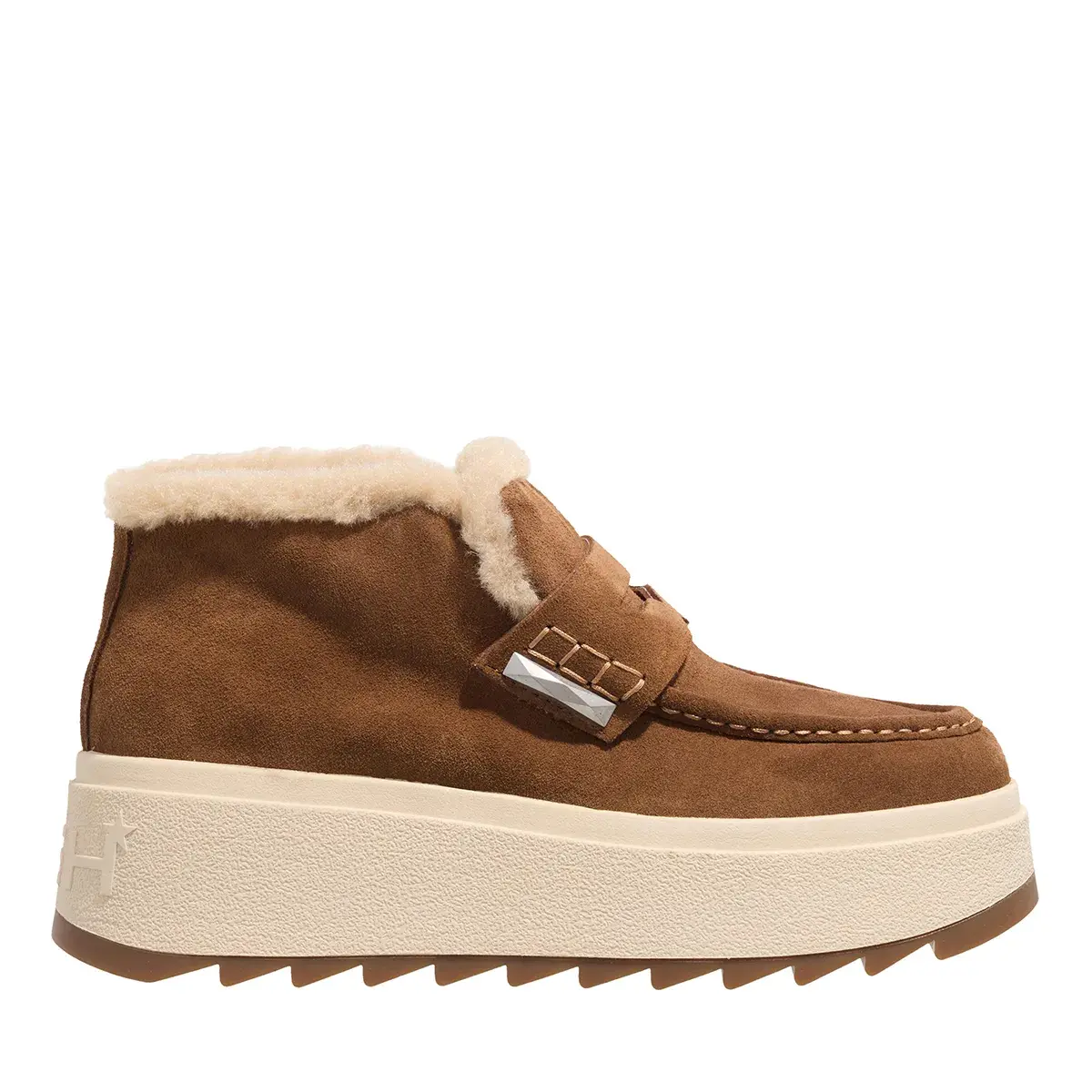 Braune Wildleder Plateau Loafer Stiefeletten
