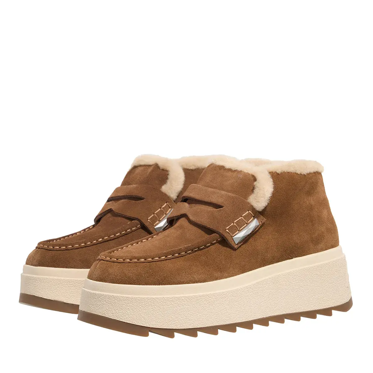 Braune Wildleder Plateau Loafer Stiefeletten