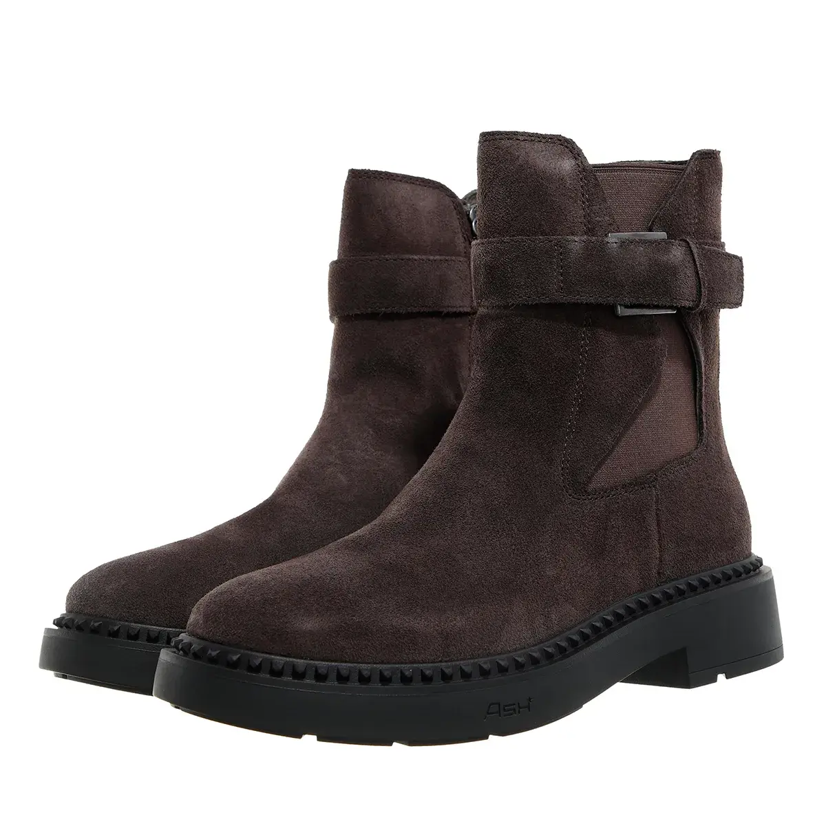 Braune Wildleder-Stiefeletten mit Schnalle