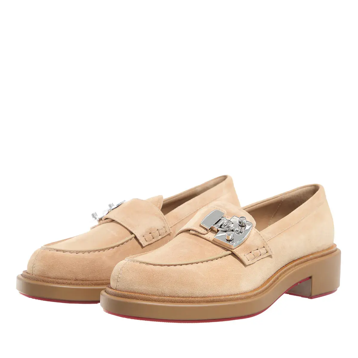 Beige Wildleder Loafer mit Schnallendetail