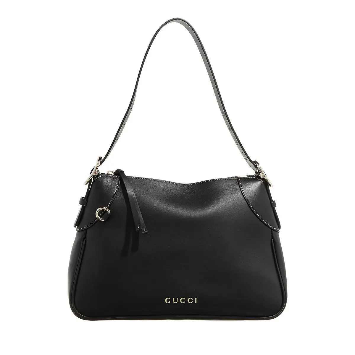 Klassische schwarze Leder Schultertasche