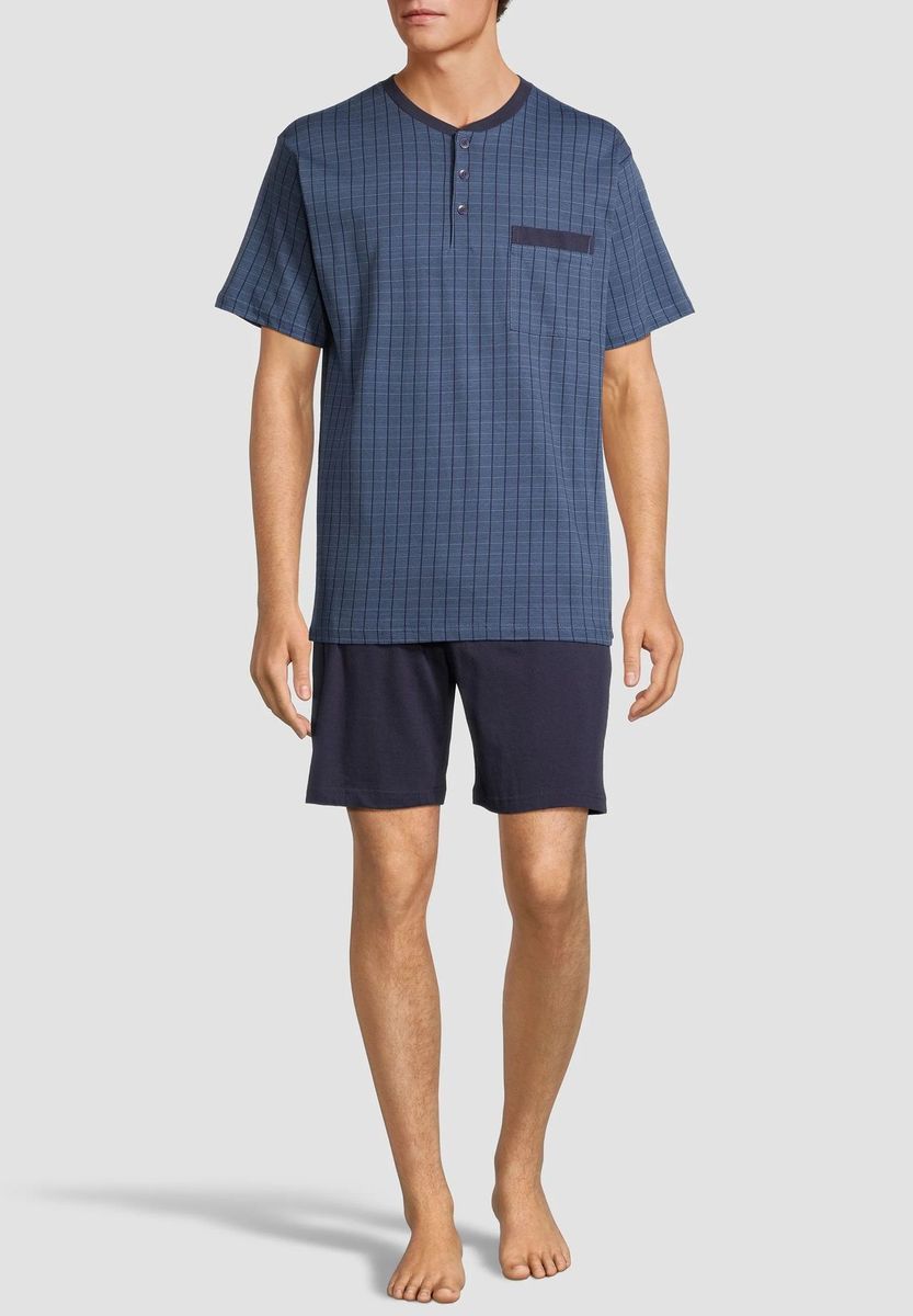 Herren Baumwoll-Shorty Schlafanzug mit Karomuster