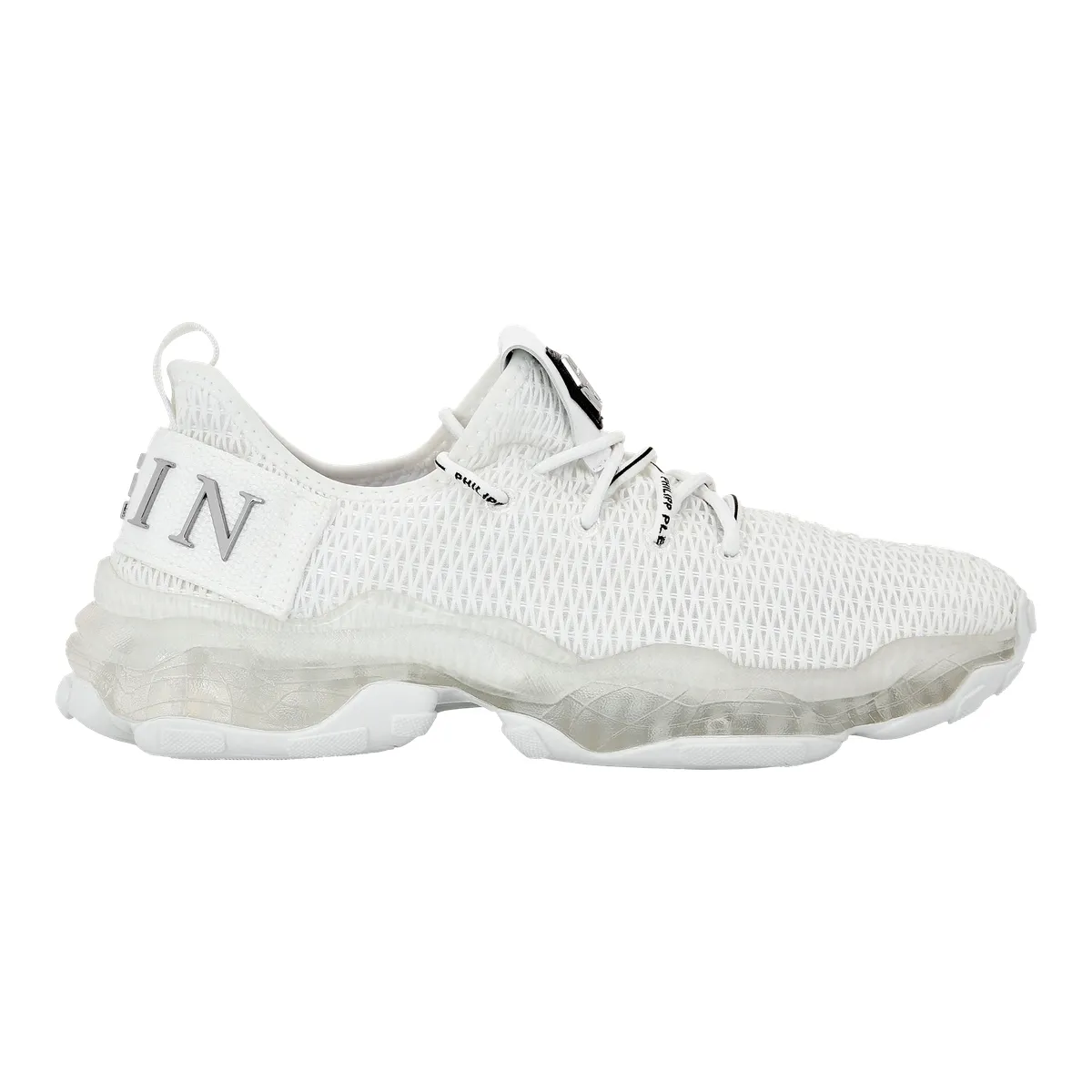 Weiße Stretch-Strick-Low-Top-Laufschuhe