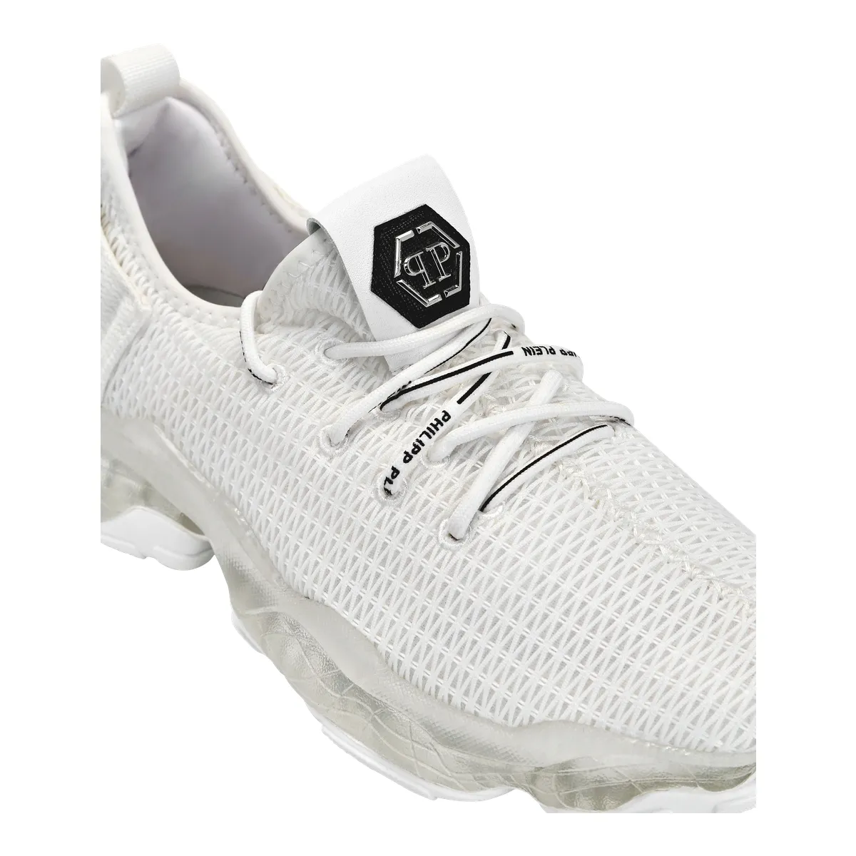 Weiße Stretch-Strick-Low-Top-Laufschuhe